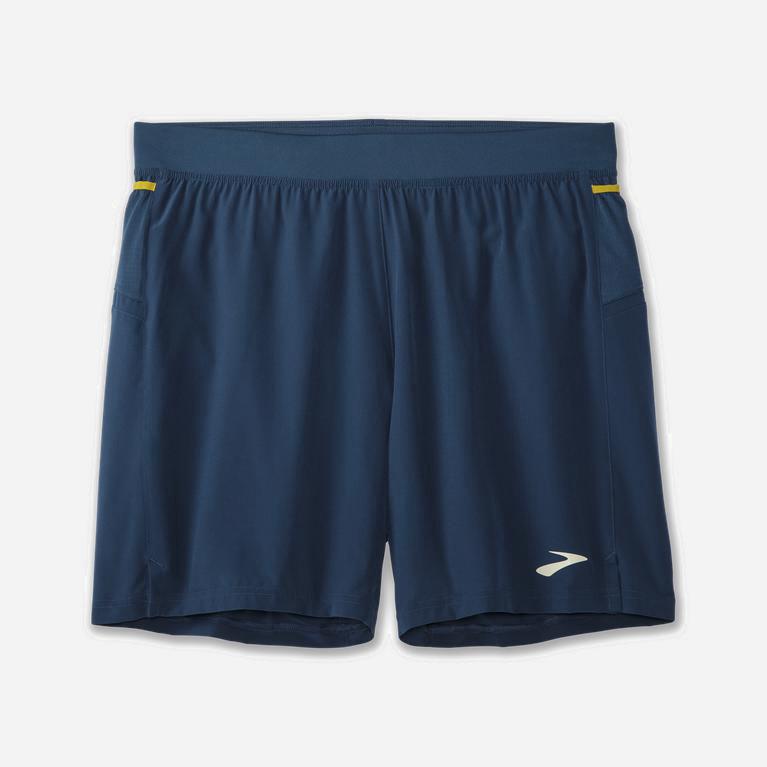 Brooks Sherpa 7 2-In-1 Men's Running Shorts UK Online - Indigo Rush/Golden Hour (FBRCJ1560)